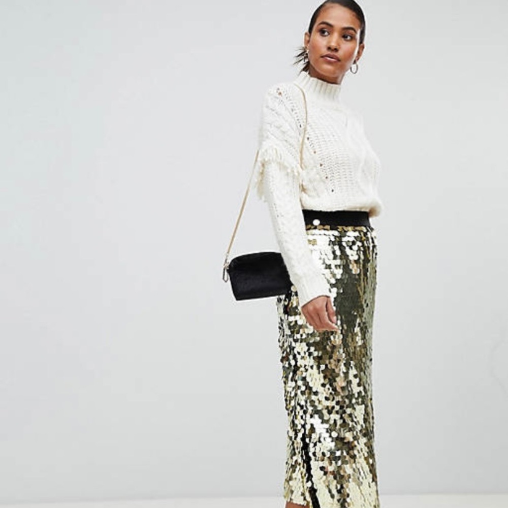 Gold sequin Midi Skirt